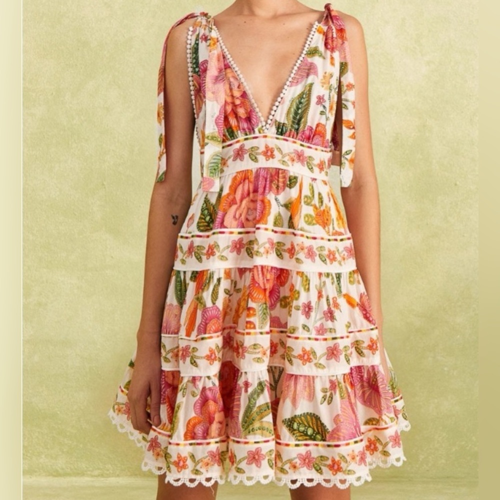 Farm Rio Macaw Bloom Minidress Off White